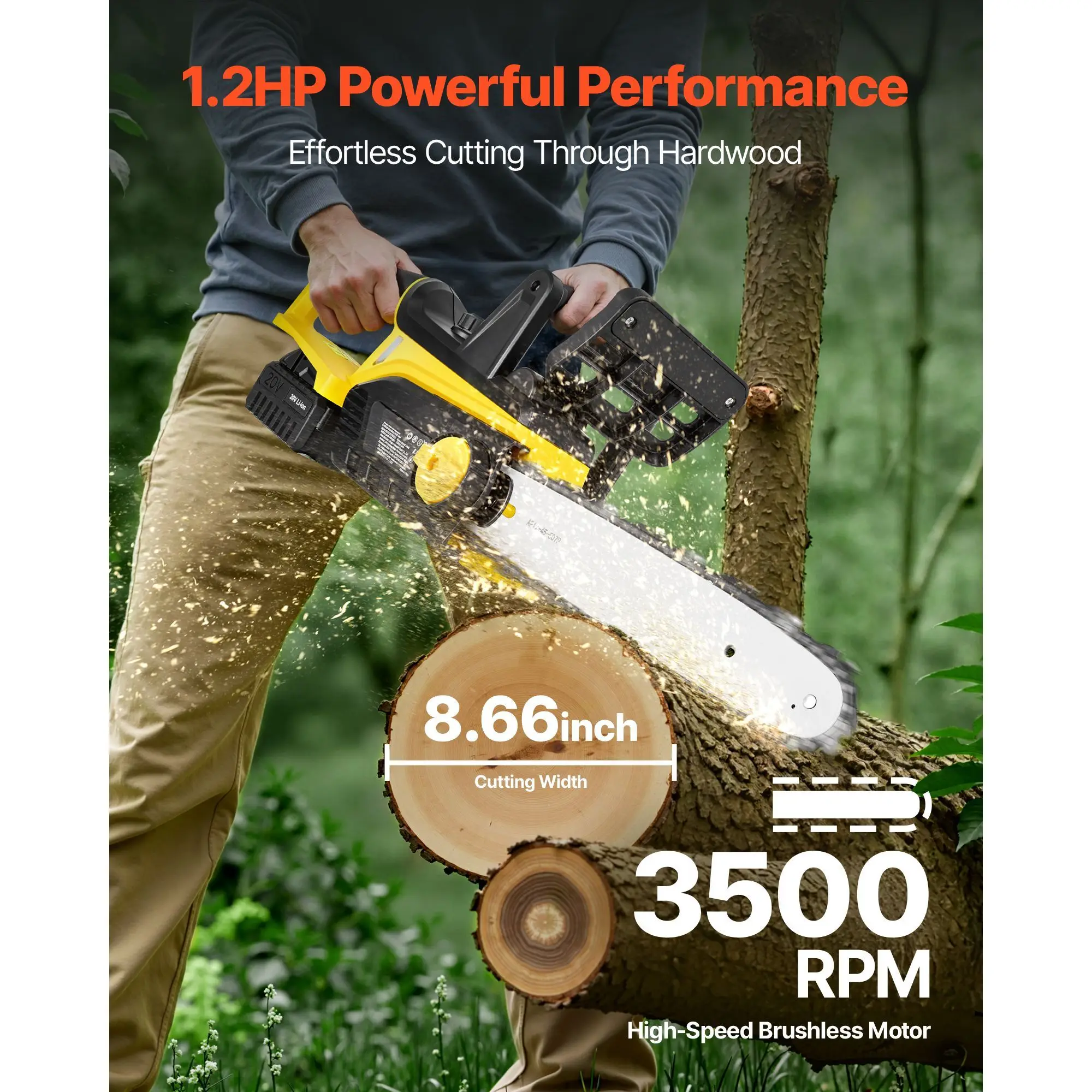 Cordless Chainsaw, 20V 12-Inch Brushless Battery Powered, 4.0Ah and Rapid Charger Included, Handheld Electric Chain Saw for Tree