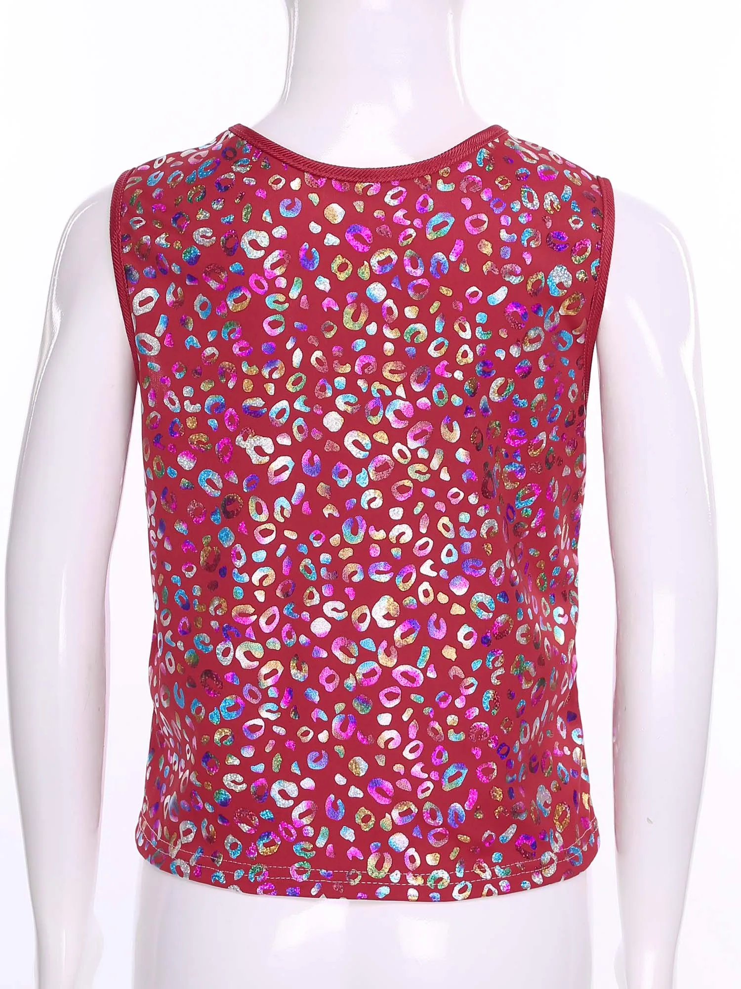 

Металлический топ с леопардовым принтом для детей: костюм для балета, уличного джаза, танцев, чирлидинга, безрукавка для девочек и мальчиков