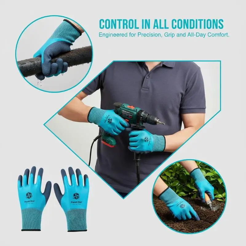 1 Paar öl- und wasserabweisende, rutschfeste, wasserdichte Handschuhe, mit Nitril beschichtete Arbeitshandschuhe für Gartenarbeiten, Reparaturen, Angeln und Sicherheitsarbeiten. – Detail 13