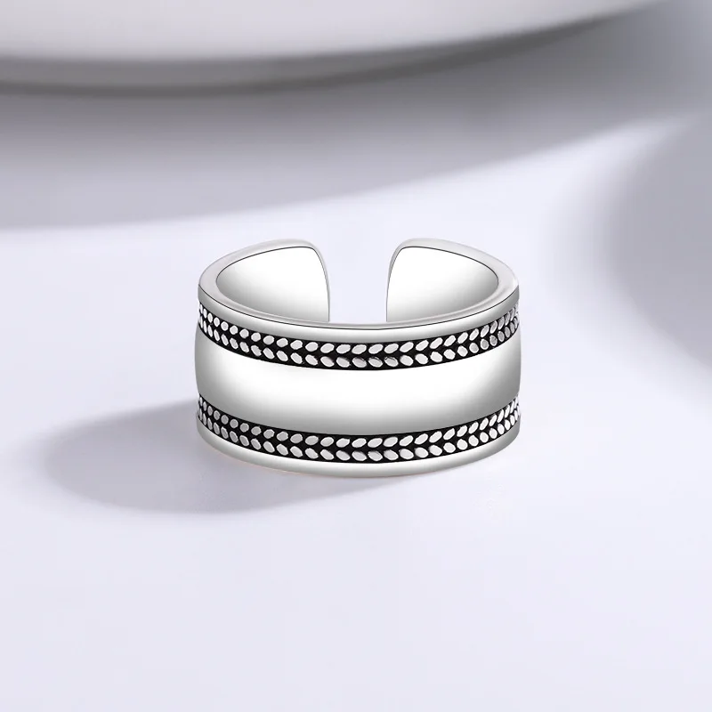 Women's 925 Sterling Silver Sanding Face Adjustable Ring