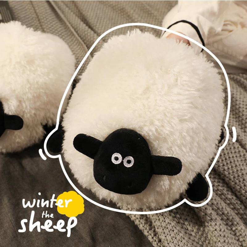 Cartoon lamb sheep slippers cute Shawn fluffy comfortable soft slippers cute warm indoor shoes for couples.