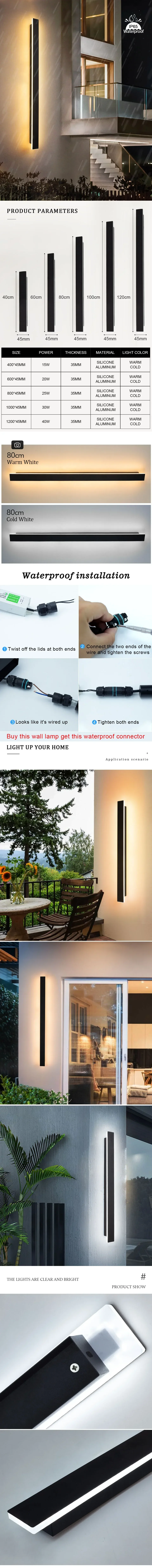 LED Wall Lamp Garden Decoration Lighting Waterproof Modern LED Wall Light AC 220V/110V 40/60/80/100/120CM Indoor Outdoor Lamps