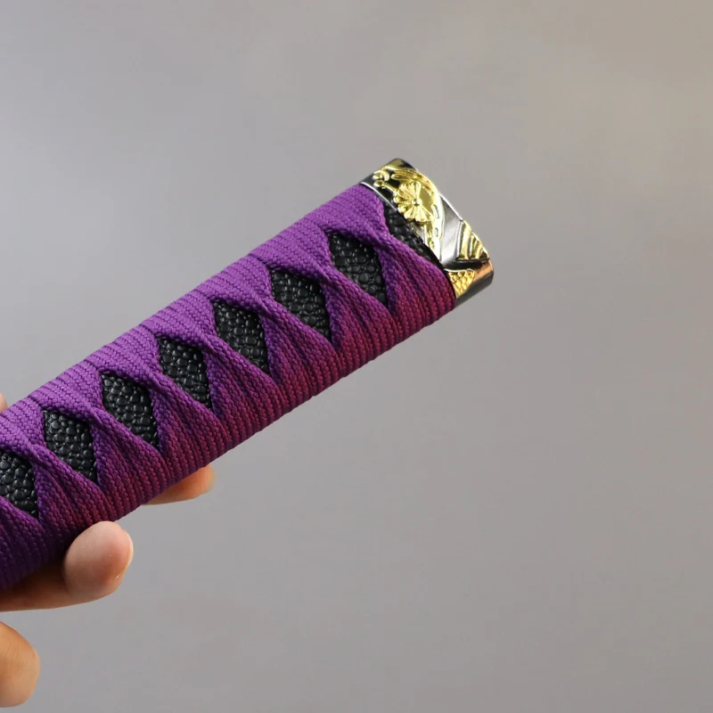 Nice Handle Tsuka Alloy Fuchi Menuki Kashira for Japanese, Japan Real Samurai Katana Sword Fittings with New Purple Silk Ito