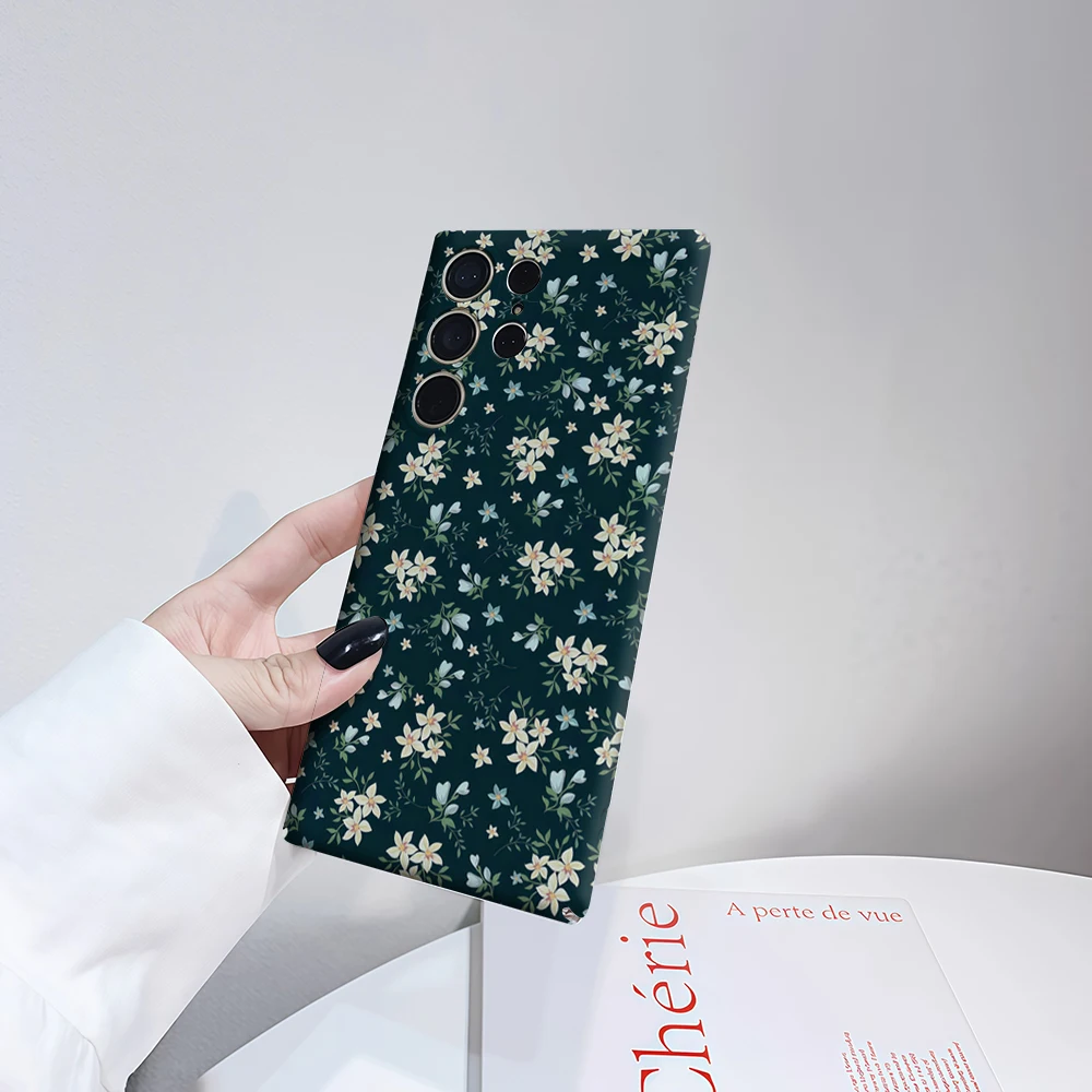 حافظة هاتف بأزهار باستيل خضراء لهاتف سامسونج جالاكسي S25 Ultra S24 S23 Ultra Plus غطاء خلفي بطبقة مزدوجة مقاوم للصدمات