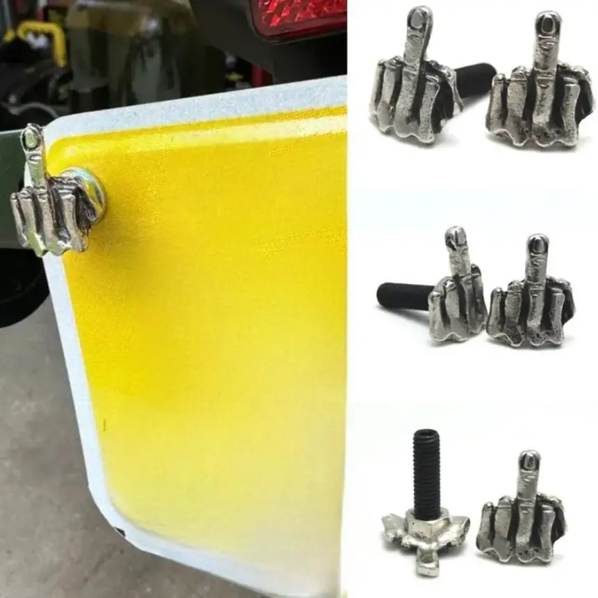 4Pcs 3D Middle Finger License Plate Screws & Caps - Replacement Kit for Car Tag Frame, Motorcycle - Durable Metal Bolts