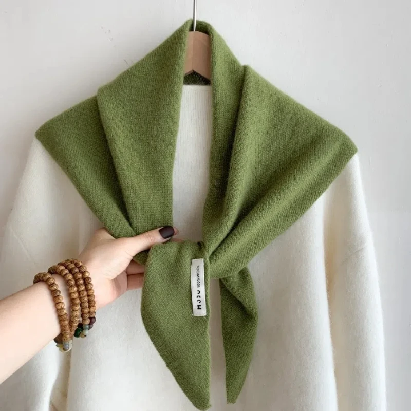 Winter Korean Fashion Trend Style Wool Knitted Triangular Scarf Multi-functional Warm Triangle Knit Scarves Warm Shawl