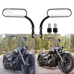 2x Black Motorcycle Mini Oval Rearview Mirrors For Harley Softail FXST FXR FXD Black Reversing Mirror