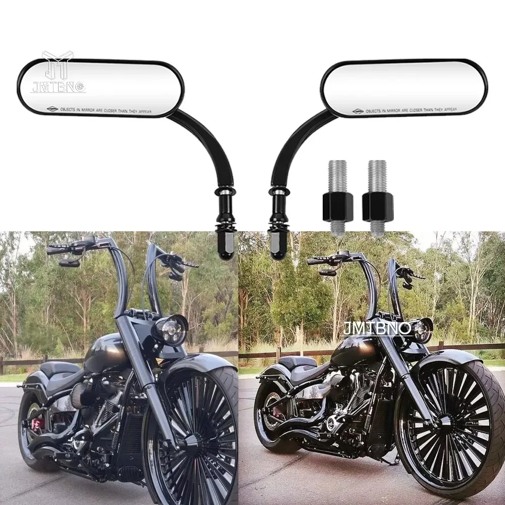 2x Black Motorcycle Mini Oval Rearview Mirrors For Harley Softail FXST FXR FXD