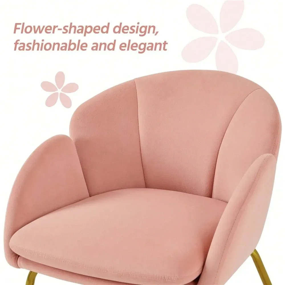 

1PC Modern Velvet Vanity Accent Armchair Gold Metal Legs Flower Shape Seat Flared Backrest, SpaceSaving FloorProtect Chair For