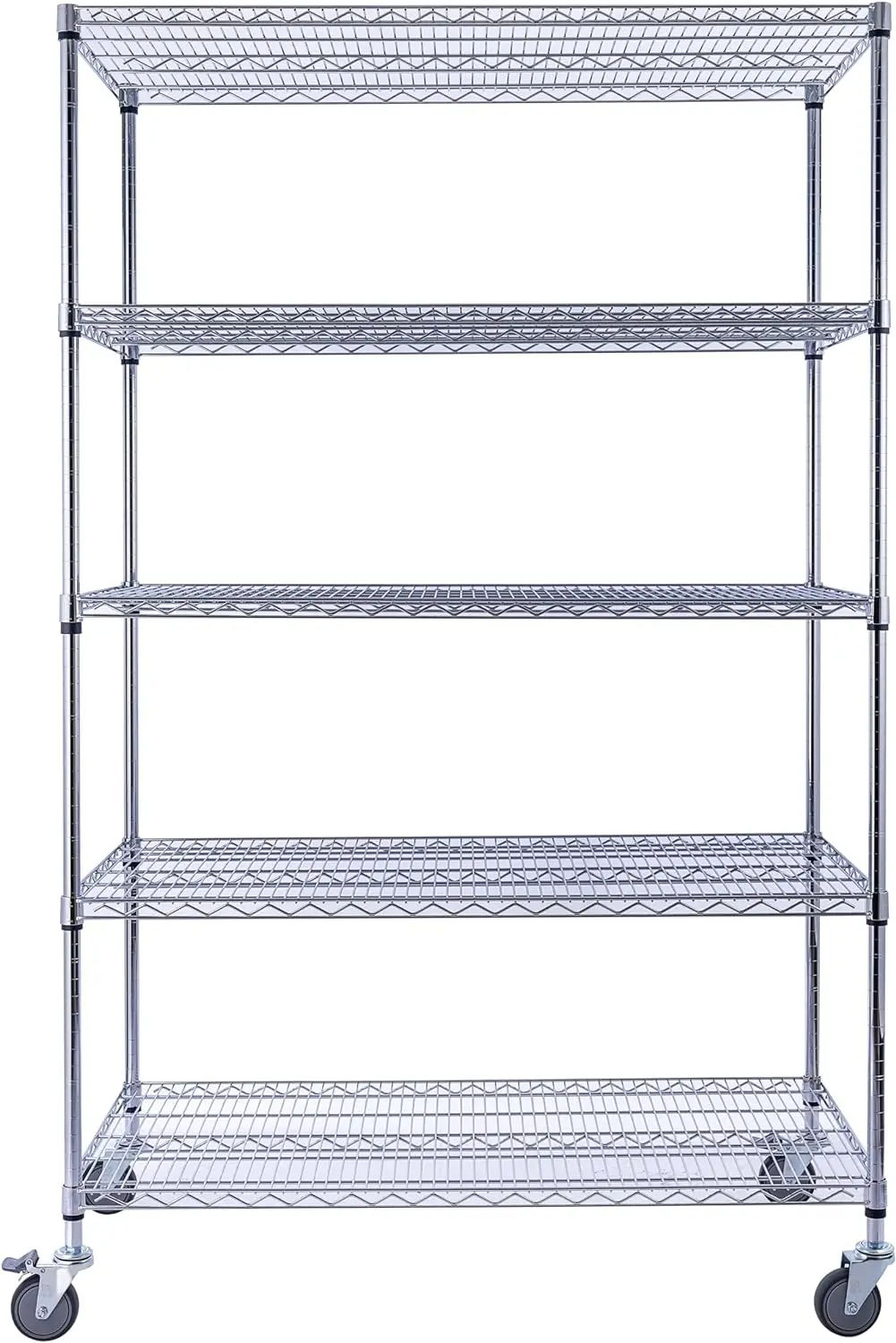 

XCY48" x 24" x 72" Chrome 5-Tier Wire Shelving NSF 4000 LBS Max Capacity Heavy Duty Steel Storage Rack