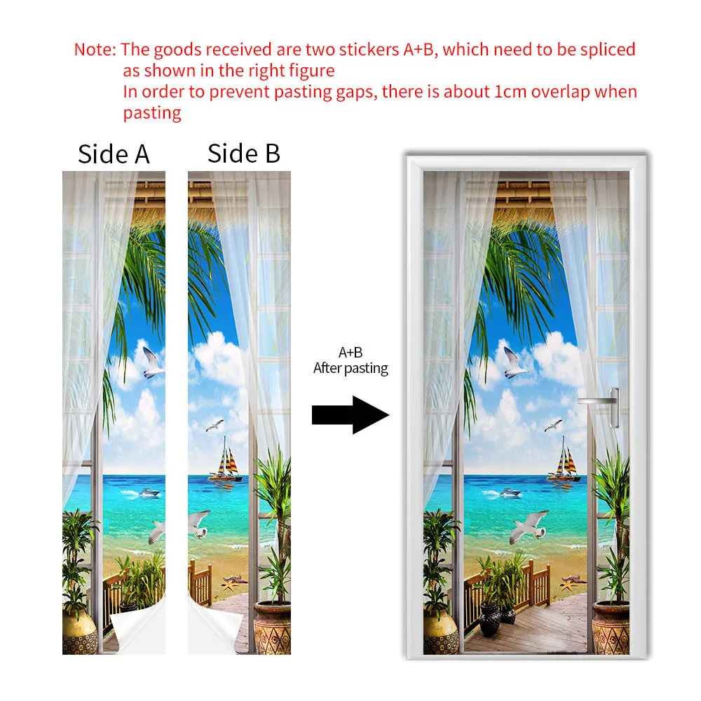 Arch Door Sticker Self Adhesive Plant Flowers Photo 3D Wallpaper Whole Door Wrap Cover Mural Poster Home Room Doors Decoration