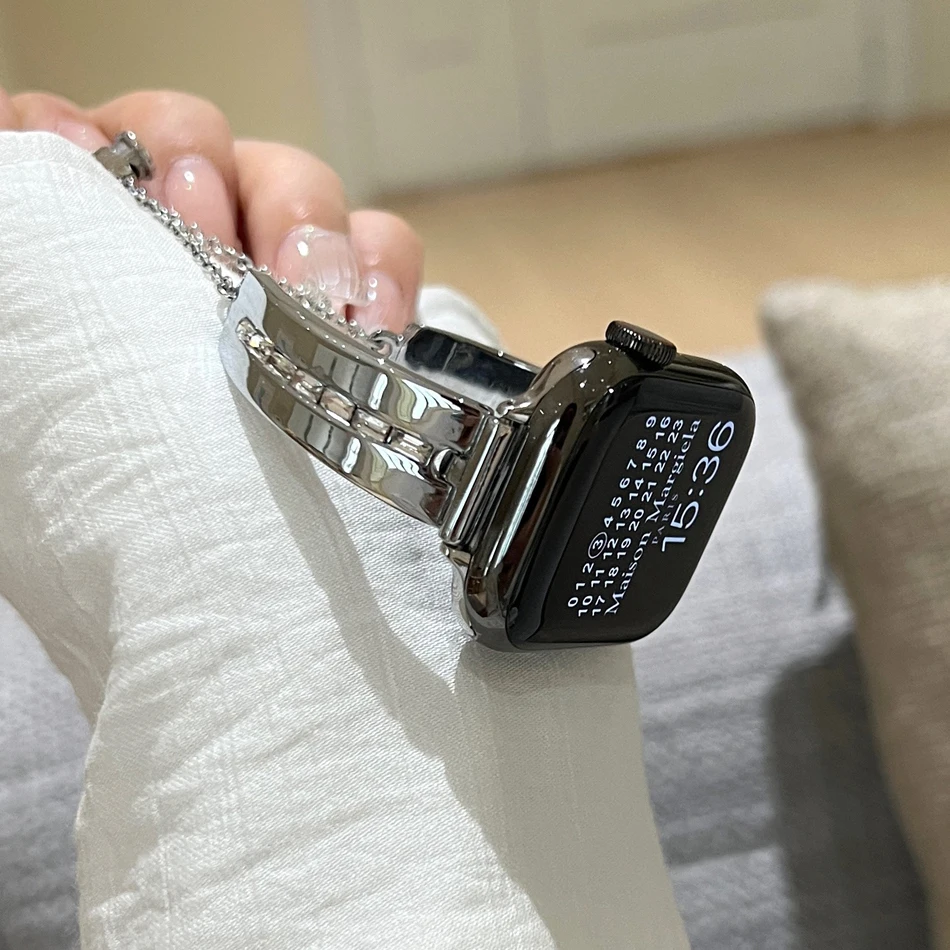 ألماس نسائي لساعة أبل 9 سوار ، 2 ألترا ، أساور معدنية ، سلسلة iWatch 8 ، 7 ، 6 ، SE ، 5 ، 4 ، 49 ، 38 حزام ، 41 ، 40 ، 44 ، 45 ، 42