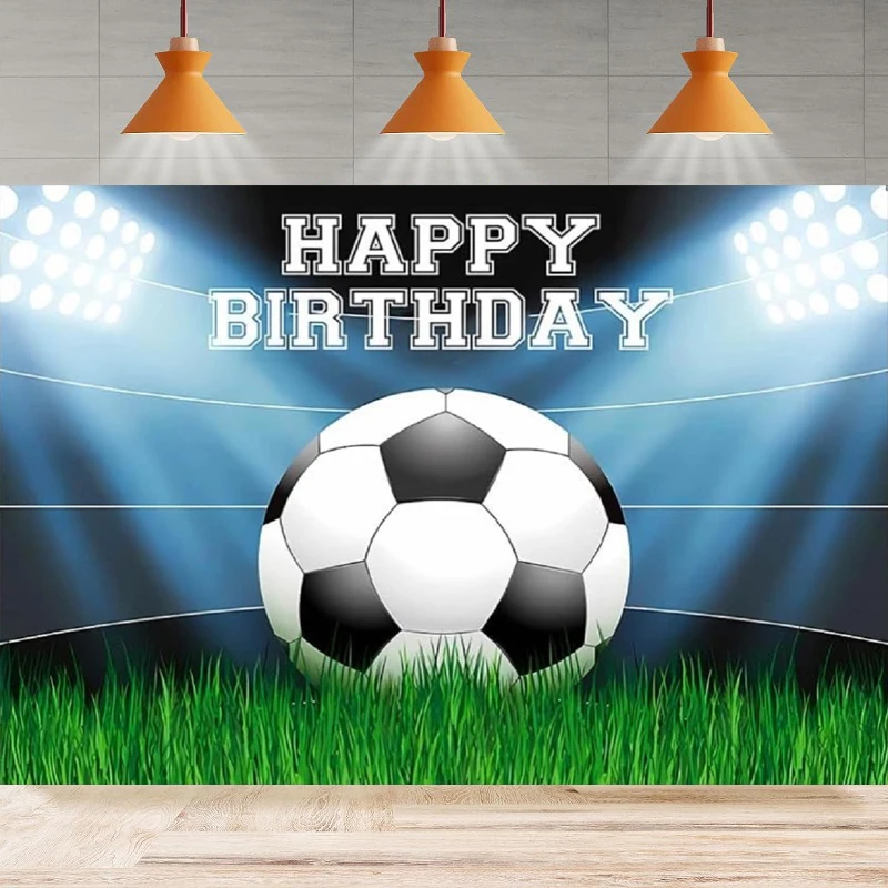 Happy Birthday Football Field Photography Background Lawn Skylight Spotlight Soccer Field Sports Home Party Backdrop Wall Banner