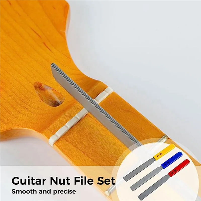 3 buah Set File Slot mur kikir gitar kerucut alat kawat berkas Nut Bass elektrik tepi ganda