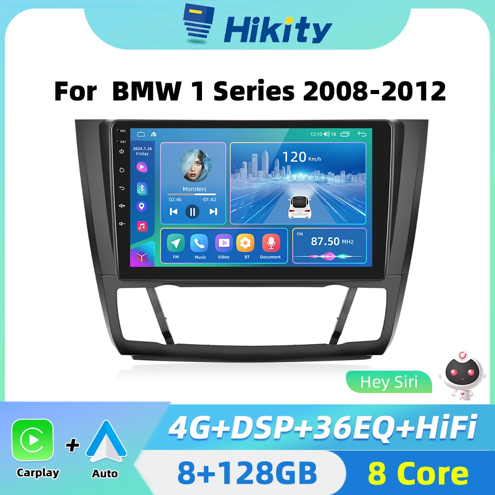 Hikity Android Car Radio 2din For BMW 1 Series E87 E81 E82 E88 2008-2012 Carplay Auto Android Navigation GPS Bluetooth autoradio