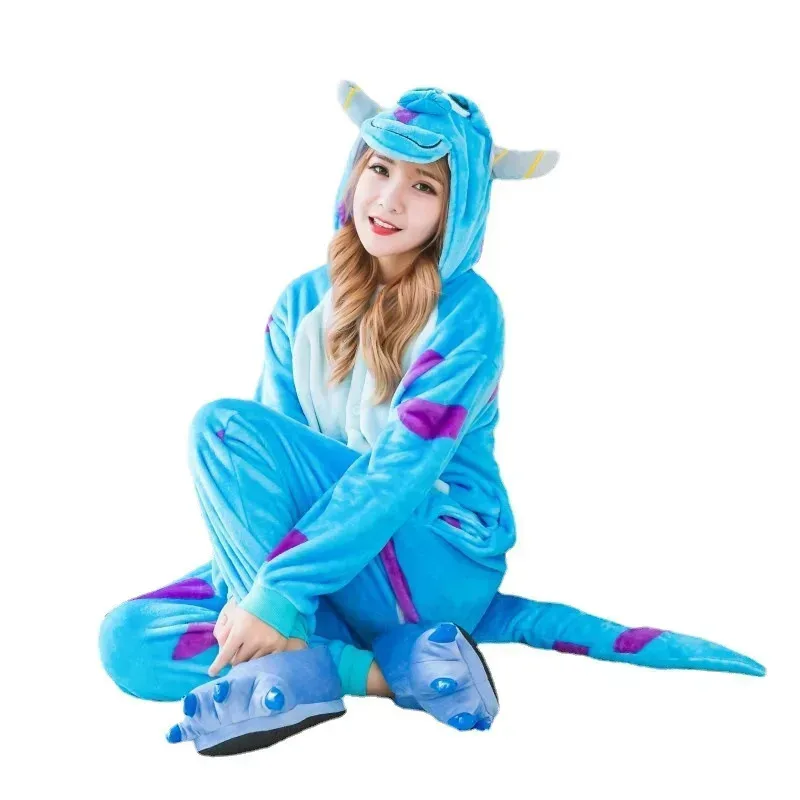 Kigurumi Blue Monster University Sulley Sullivan Onesies Pijamas Disfraz de Dibujos Animados Pijamas Cosplay Vestido de Fiesta Pijamas CosZha