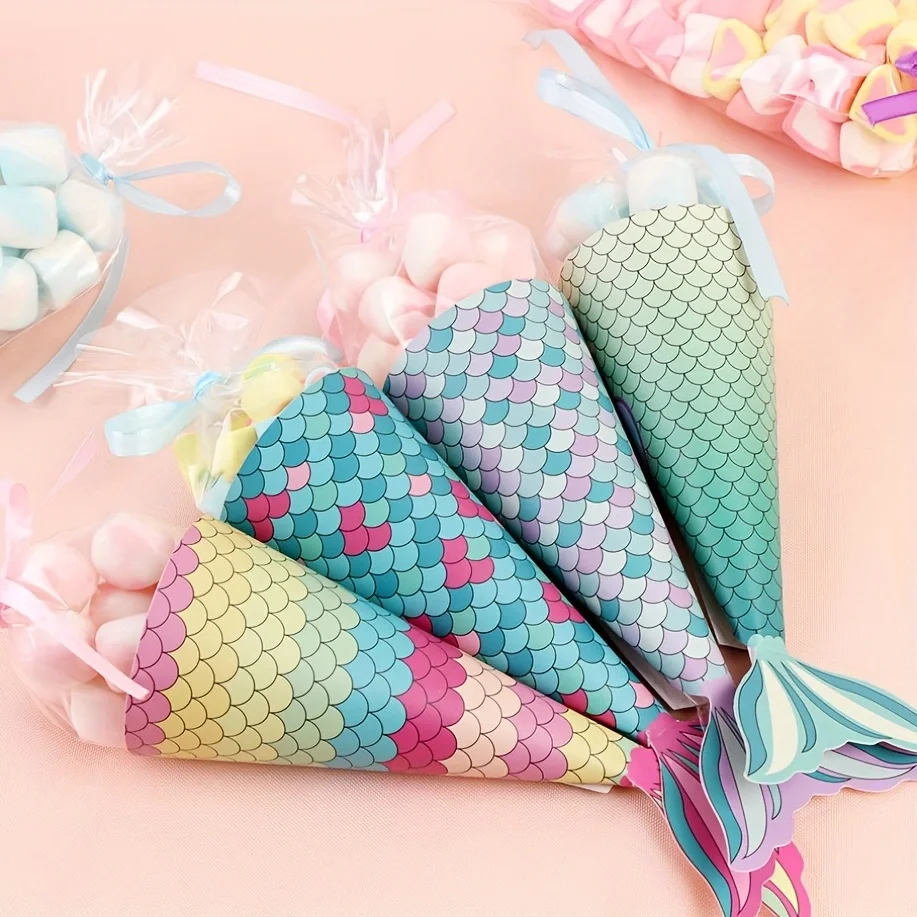 12pcs, Mermaid Paper Candy Gift Box Invitation Card Gifts Bags BirthdayTreat Mermaid Party Favors Decoration Supplies