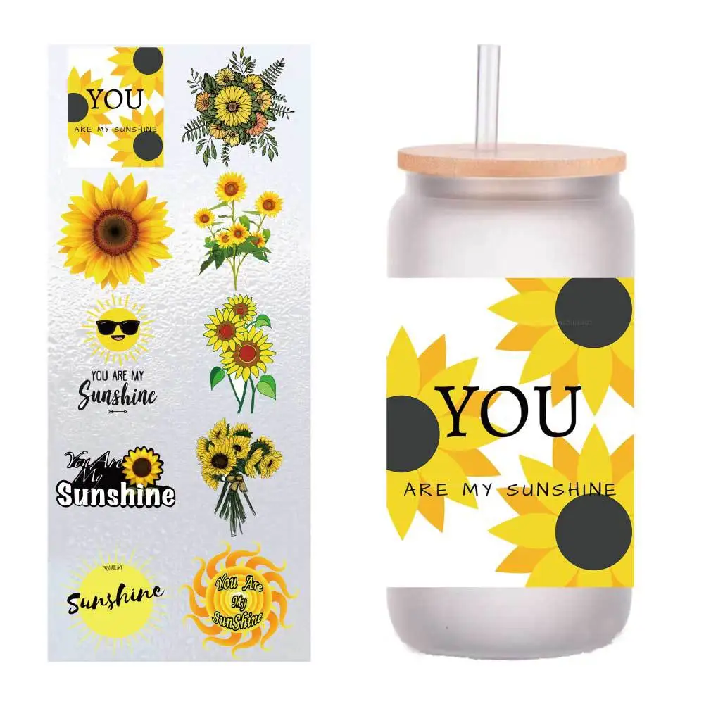 

10 pieces/pack cartoon plant sunflower UV transfer sticker Crystal label glass sticker customized four inches
