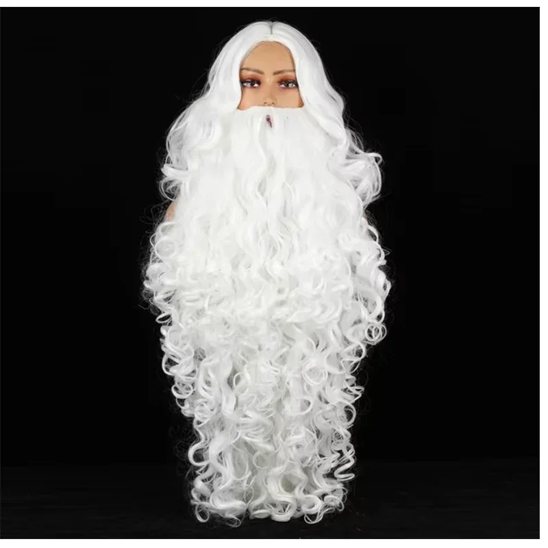 سانتا تأثيري سانتا كلوز شعر مستعار واللحية تأثيري الباروكات الأبيض هيربيسي اكسسوارات الرجال النساء سانتا اللحية 80 سنتيمتر ل هدية الكريسماس