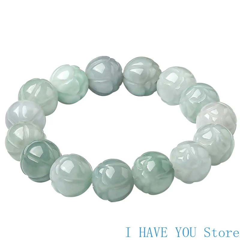 Natural Myanmar A-grade Jade Lotus Hand Chain Lotus Beads Jade Stone Bracelet Fashion Men's Handwear Women's Bracelet