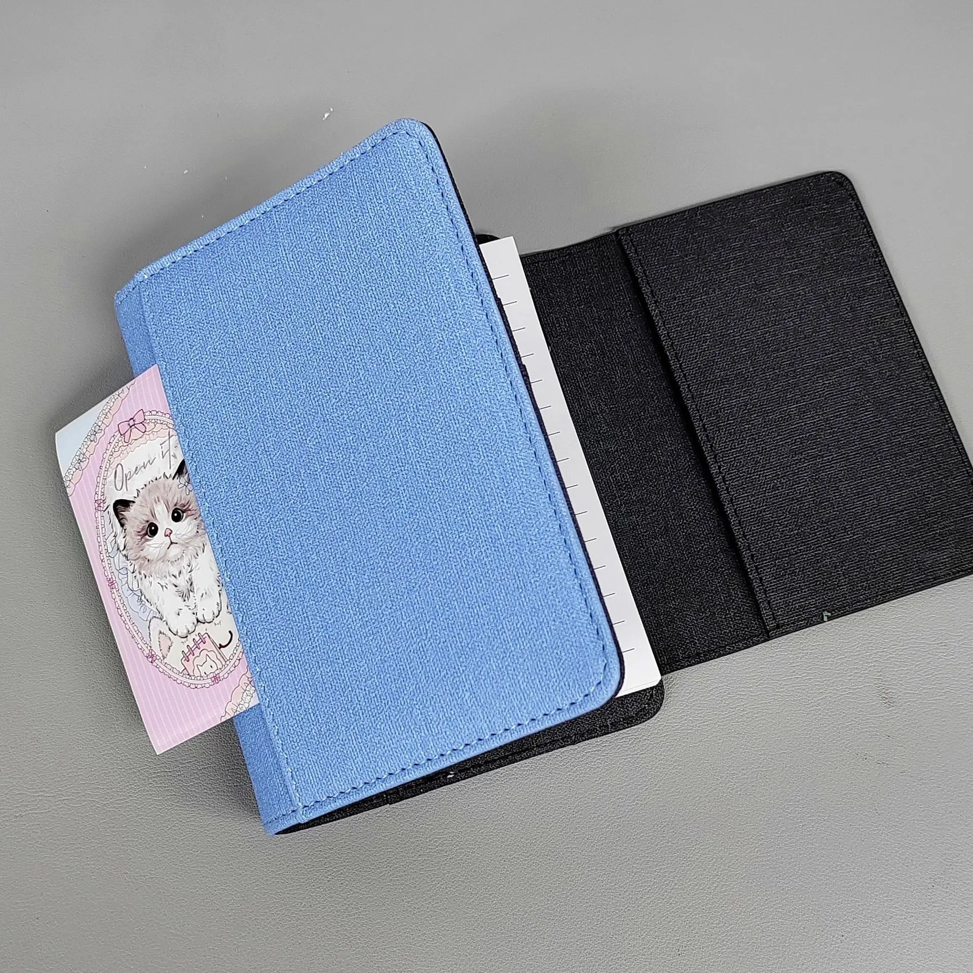 The New Magnetic A7 Contrast Color Denim Three-fold Loose-leaf Handbook Student High-value Diy Portable Schedule Notebook