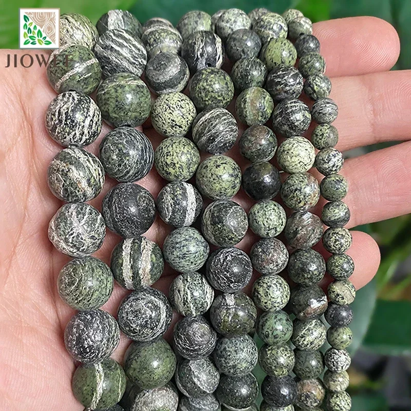 Natural Stone Beads Green Zebra Jaspers Round Loose Beads For Jewelry Making DIY Bracelets Necklace 15