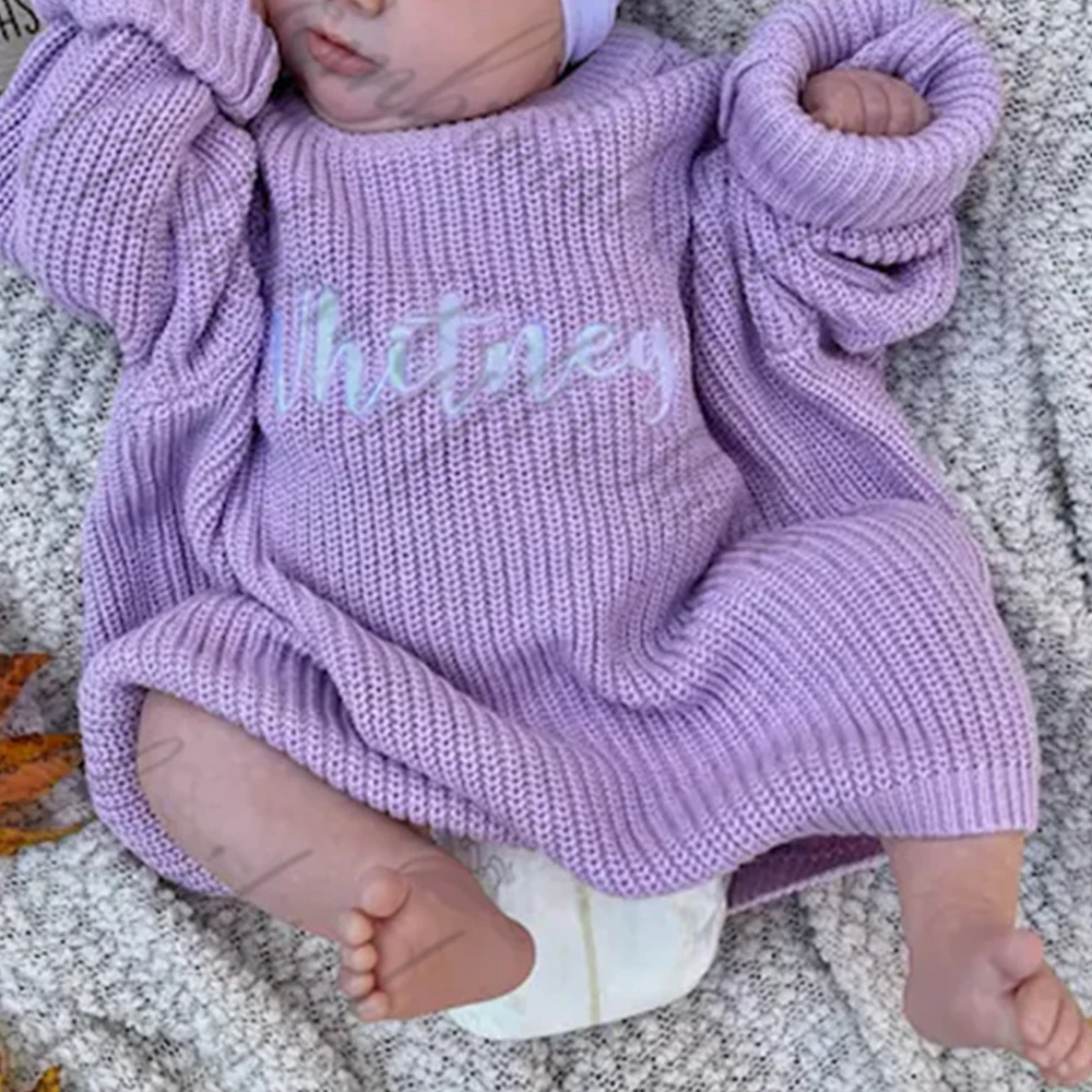 New Baby Sweater Custom Name Newborn Birth Gift Oversized Baby Sweater Embroidered Name Solid Color Soft Unisex Toddler Sweater