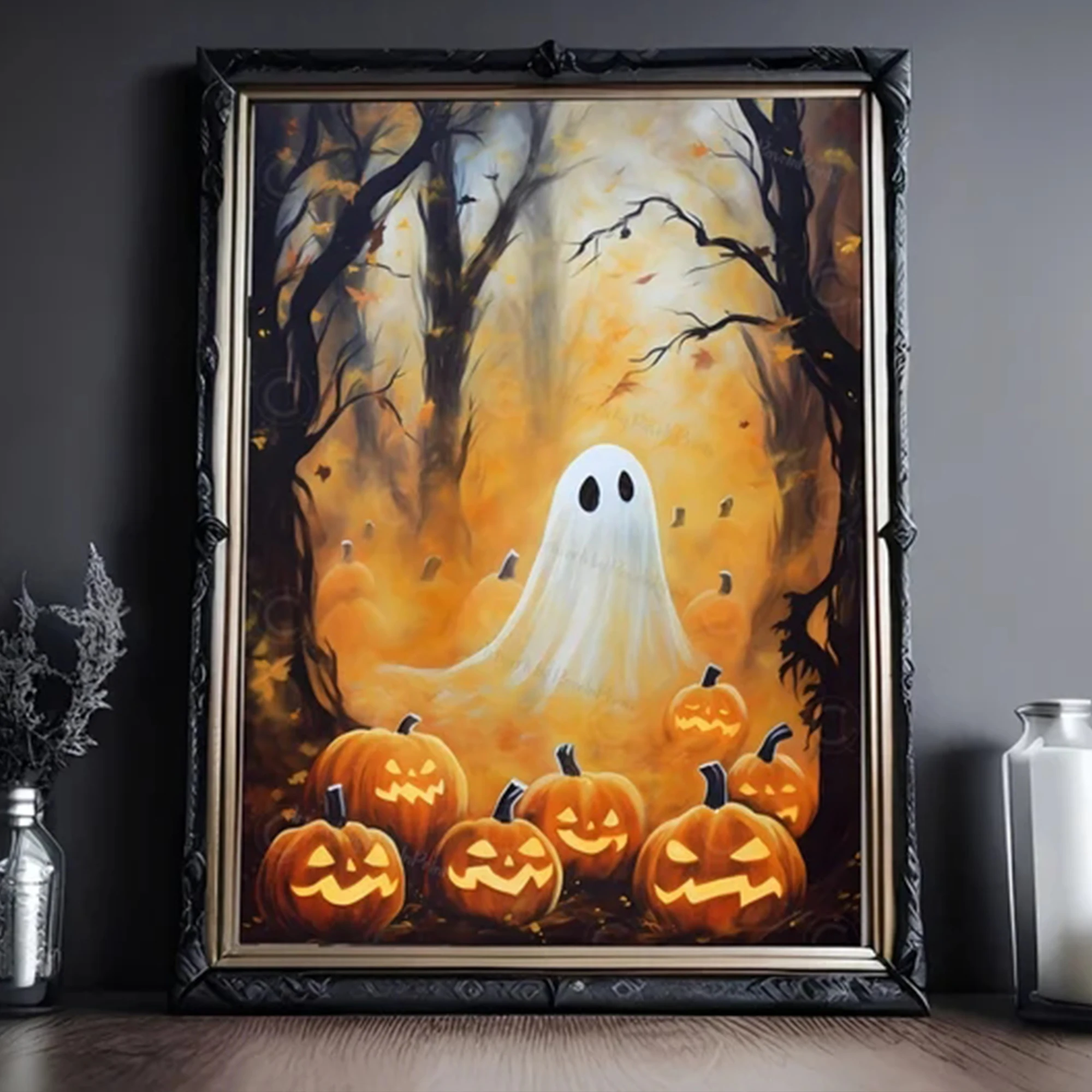 Modern Ghost And Jack O Lanterns Halloween Wall Art Print Canvas Painting Poster Picture For Living Room,Bedroom Home Decor