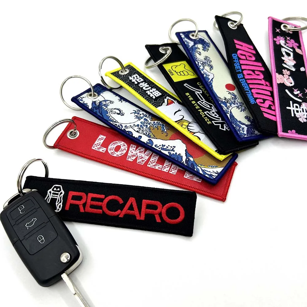 JDM Japan Keyring Embroidered Nylon Fabric Cloth Keychain Moto Keytags Car Key Tags FOR Kawasaki Recaro No good