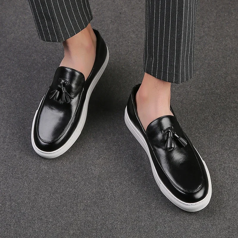 Casual Men's Leather Shoes Trendy And Versatile Tassel Styles Leisure Outdoor Fashion Party Comfortable Daily Office Loafers Hot