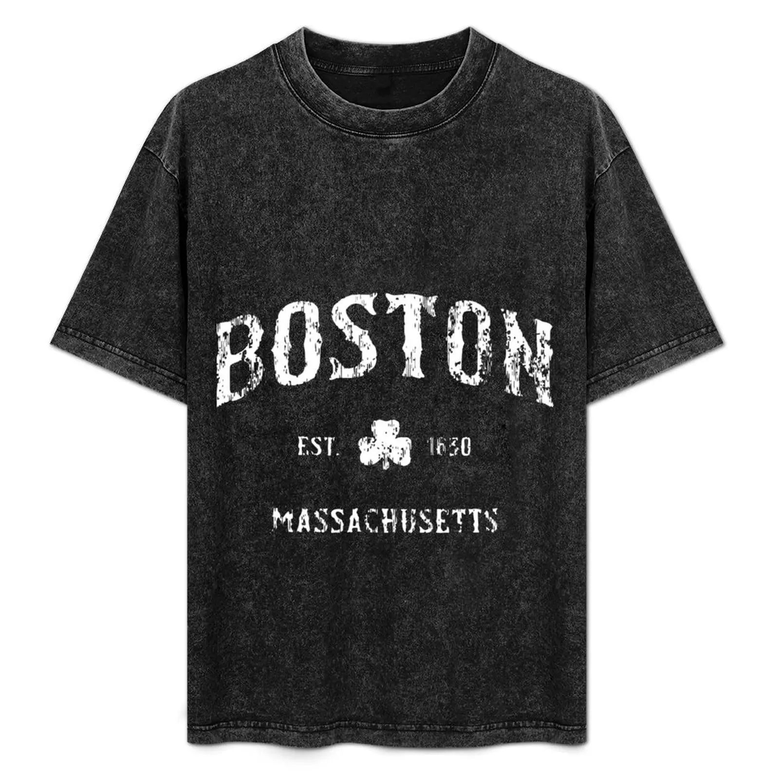 boston massachusetts vintage shamrock sport boston T-Shirt Vintage Print Crew Neck Tee