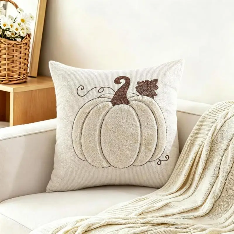Thanksgiving-Kürbis-Herbst-Kissenbezug, Cojines, beige-orange, dekorativer Sofa-Plüsch-Kissenbezug, Kopfteil-Kissenbezüge – Detail 10