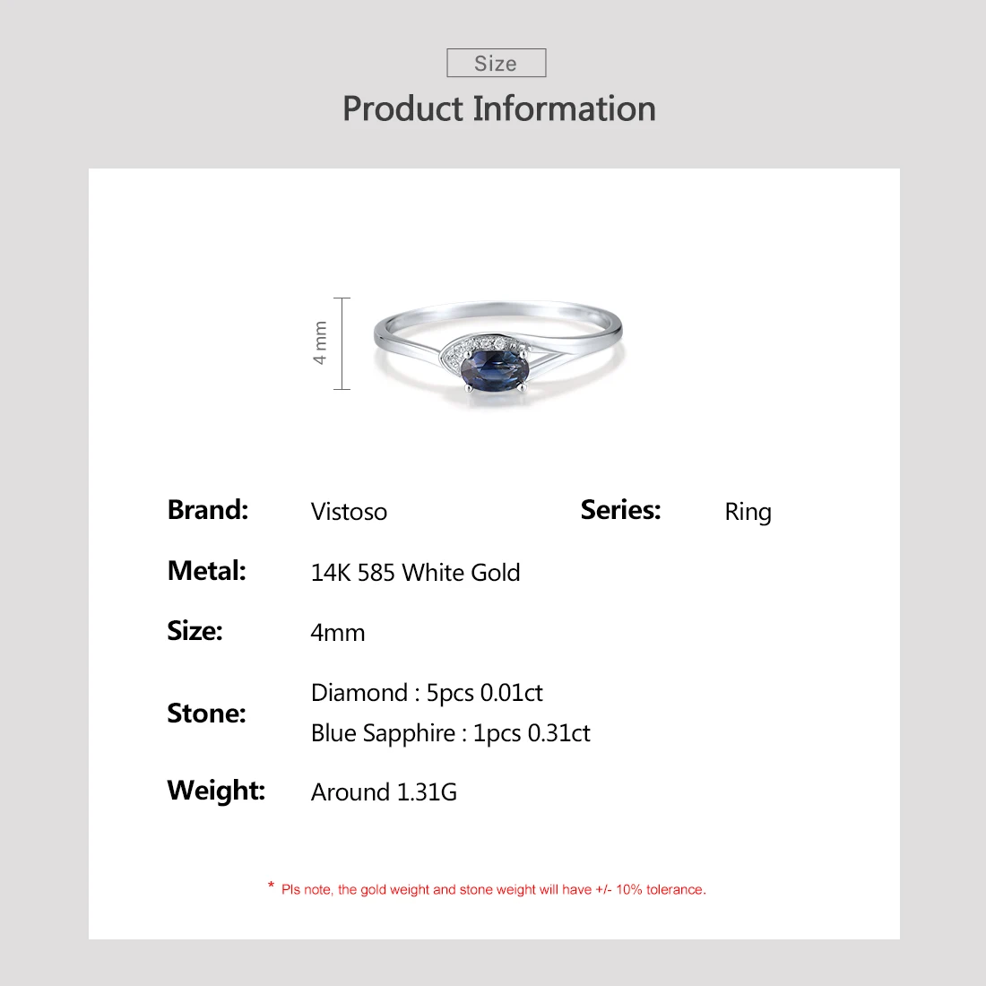 VISTOSO Genuine 14K Gold Ring For Women Sparkling Diamonds Ruby Blue Sapphire Delicate Wedding Engagement Gifts Fine Jewelry