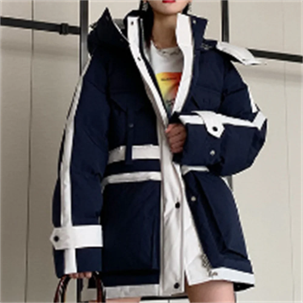 

Down jacket women winter new loose white duck down splicing thickened coat