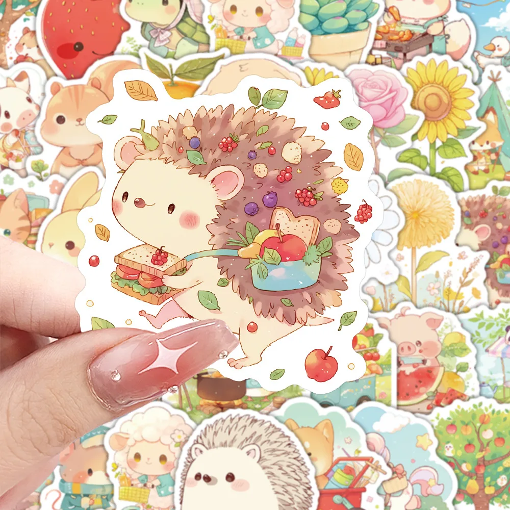 

10/30/63PCS Cute Lamb Hedgehog Animal Outing Creative Decorative Stickers for Phone Case Laptop Waterproof Decals Kids Toy Gift