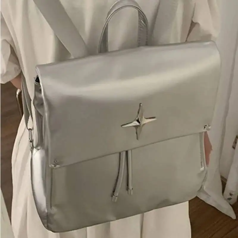 Pu Leather Women New Trendy Fashion Students Backpack Casual Travel Hand Bags Streetwear Y2k Aesthetic Vintage Star Schoolbags