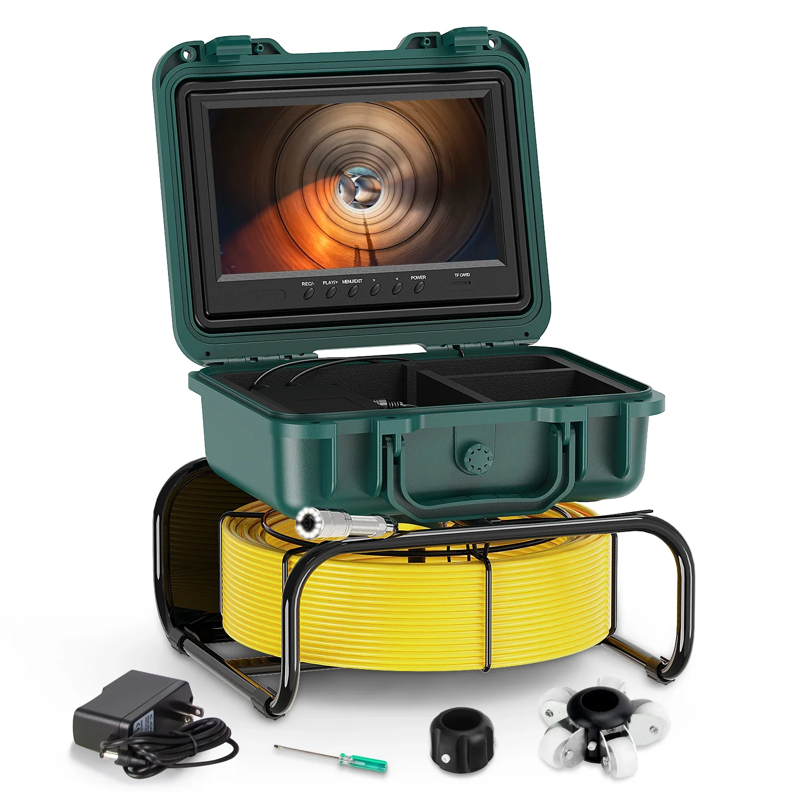 50M Pipe Inspection Camera  9inch Screen Sewer Camera with 512HZ + Self-leveling IP68 Waterproof DVR Record Video with Lights