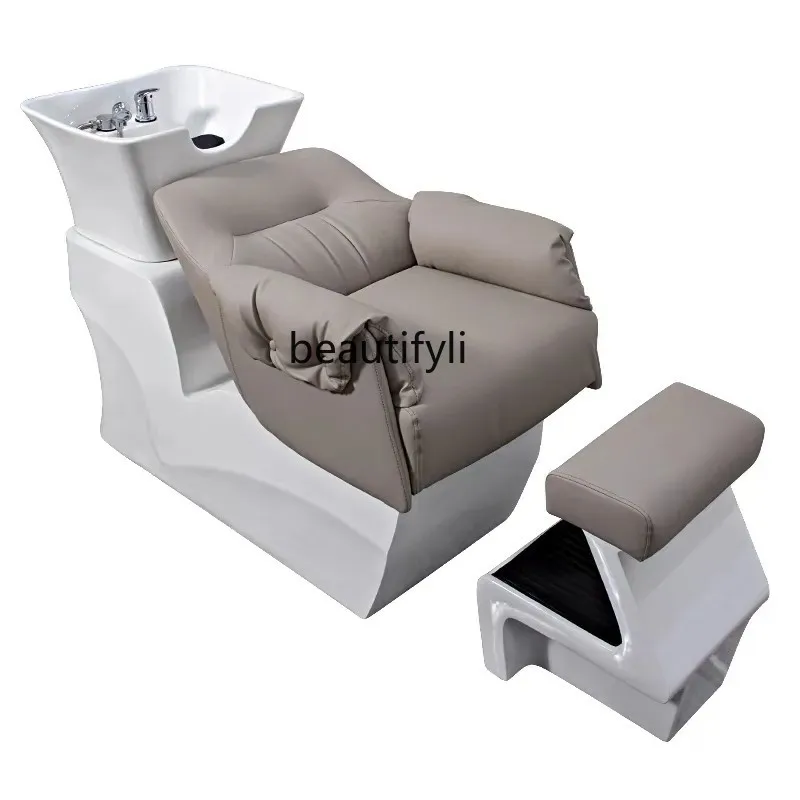 Barber Shop Simple Shampoo Chair Salon Ceramic Deep Basin Flushing Bed for Hair Salon