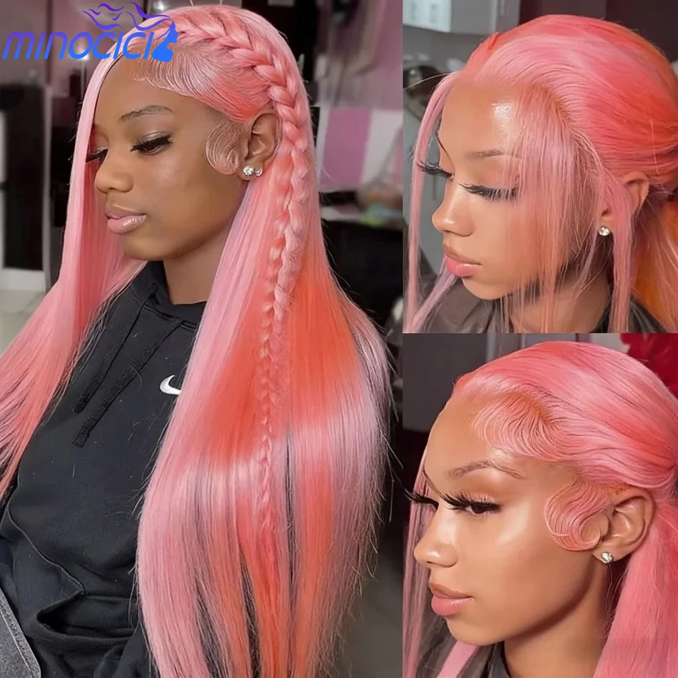 

Розовый парик 13X6 HD с кружевной передней частью, 220% плотность, прямые бразильские человеческие волосы, окрашенные, 13X4, для чернокожих женщин, 100% натуральные волосы