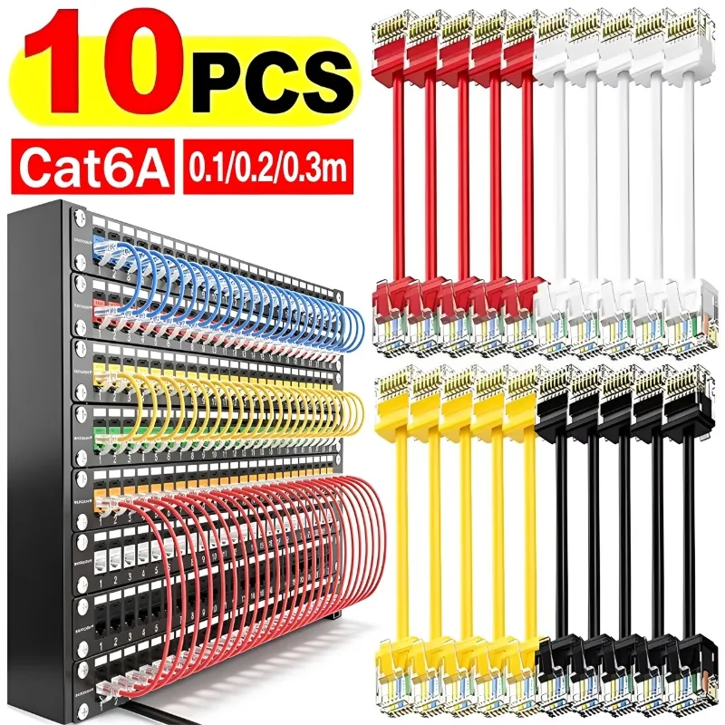 10/5/1Pcs Short CAT6A Pure Copper RJ45 Slim Short Ethernet Cable 10Gbps LAN Network Patch Cord for Home Server Rack Wiring
