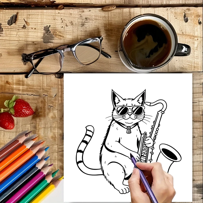 28 صفحة كتاب تلوين موسيقي الحيوانات لتقليل التوتر للبالغين |   كتاب تلوين لتخفيف التوتر وتقليل المزاج