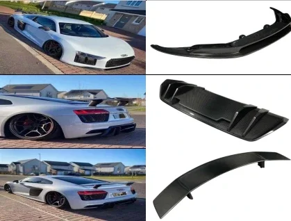 R8 High Quality V Style Carbon Fiber Front Lip and Rear Spoiler and Rear Diffuser For Audi R8 2017-2019 Body Kit 3 pieces