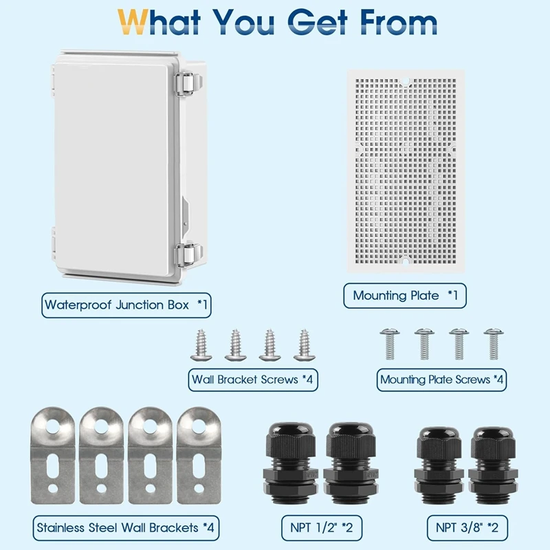 Waterproof Outdoor Project ABS Junction Box IP67 Weatherproof Dustproof Enclosure with Hinged Cover, Mounting Plate-A55K
