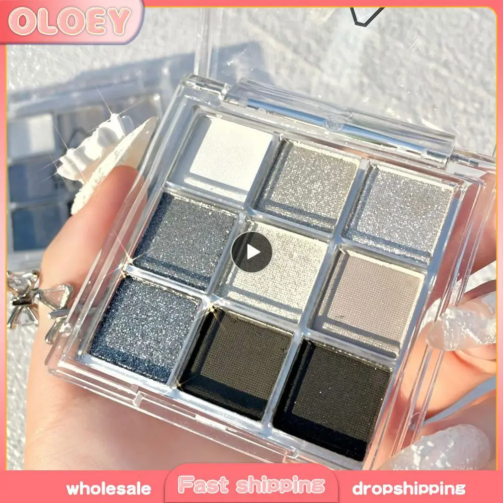 9Color Dark Punk Smoked Matte Eyeshadow Palette Silver Black Metal Pearlescent Glitter Eyeshadow Halloween Bar Party Eyes Makeup