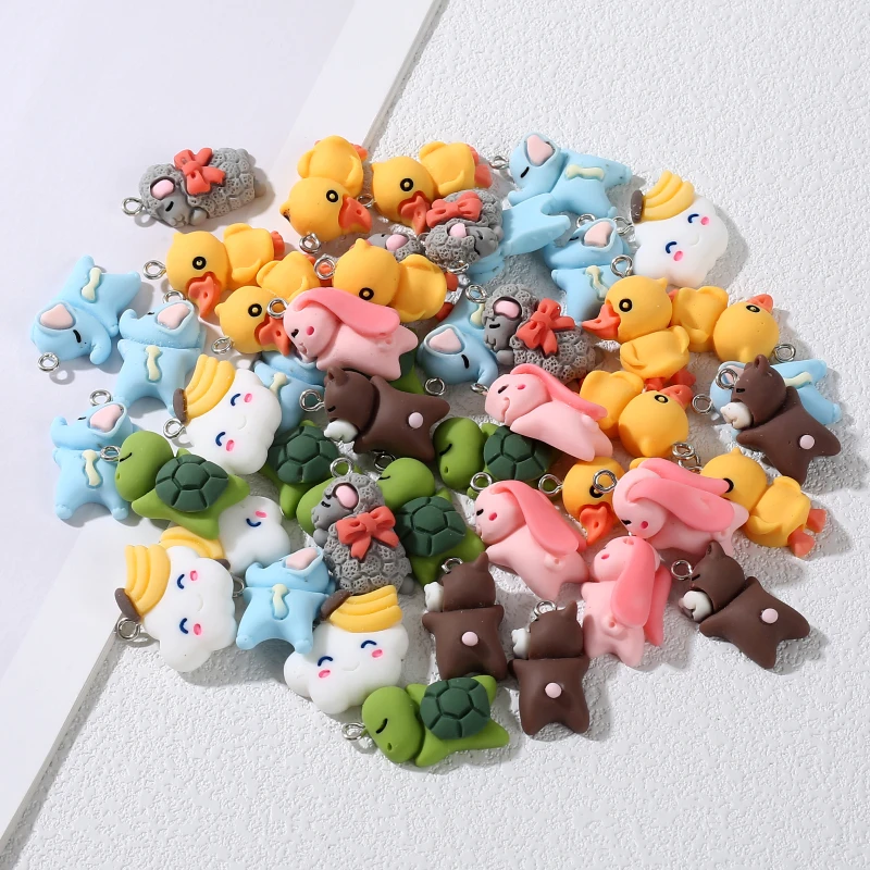 10Pcs Resin Pendant Cartoon Turtle Bunny Elephants Charm For Handmade Jewelry Making DIY Bracelet Necklace Earrings Accessories
