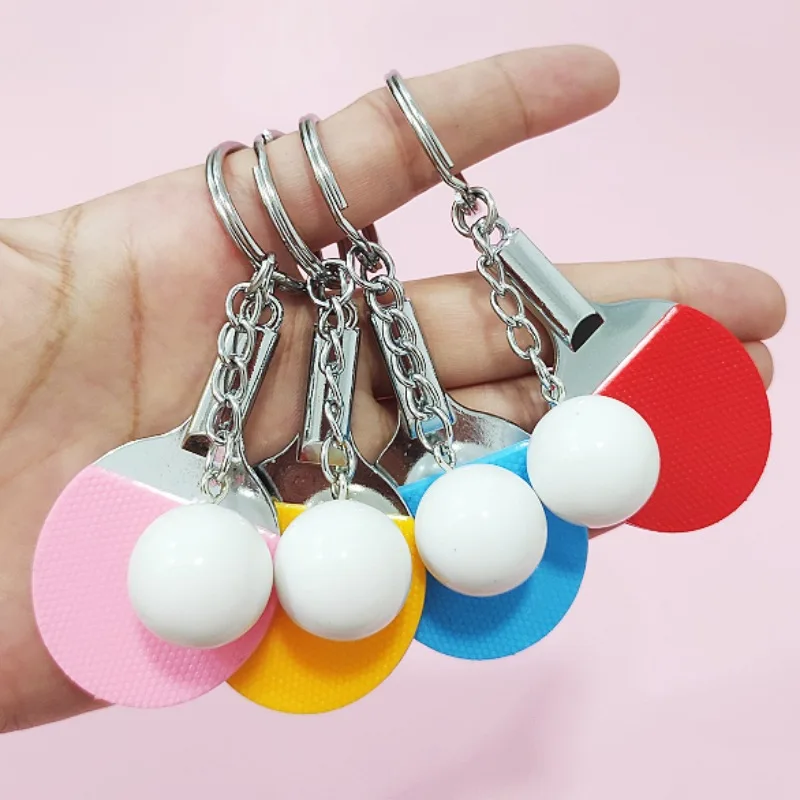 New Simulation Table Tennis Keychain,Mini Keyrings with Table Tennis Racket Sports Keyring for Bags Backpack Pendant Gift