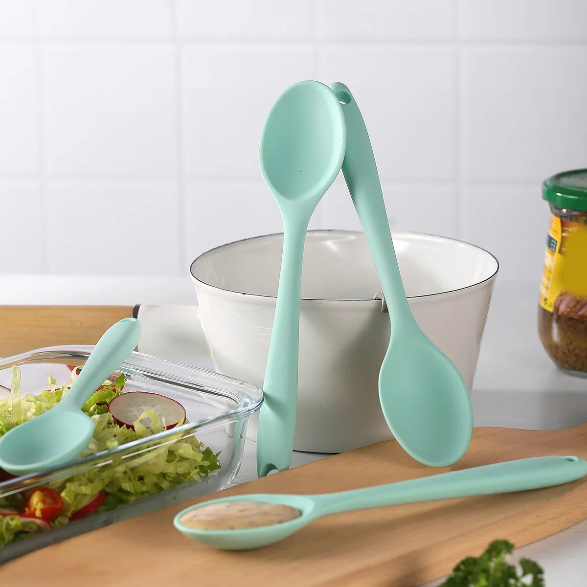 Long Handle Silicone Noodle Spoon Rice Salad Mixing Kitchen Teaspoon image 3