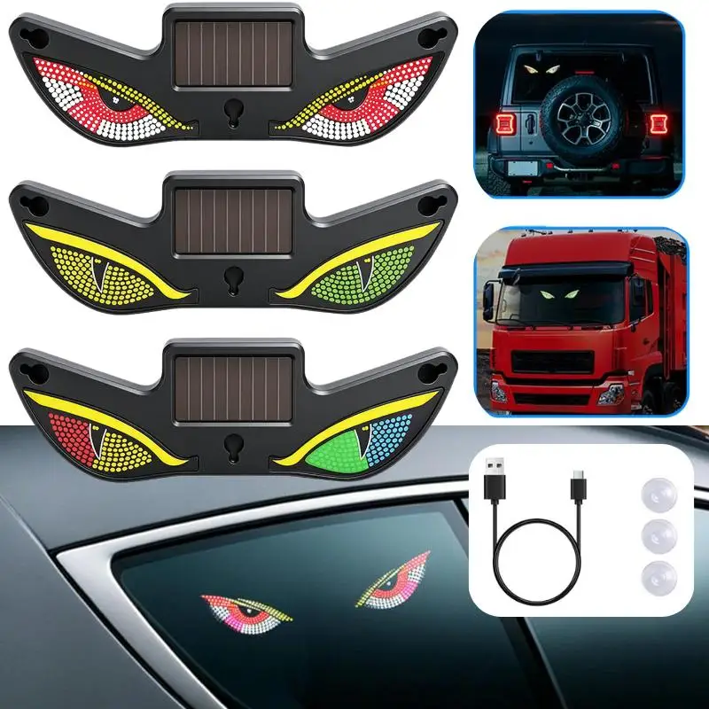 New Car Devil Eye Solar Ambient Light Dynamic Expression LED Breathing Car Fun Neon Lamp Anti-Rear-End Rear Window Warning Light