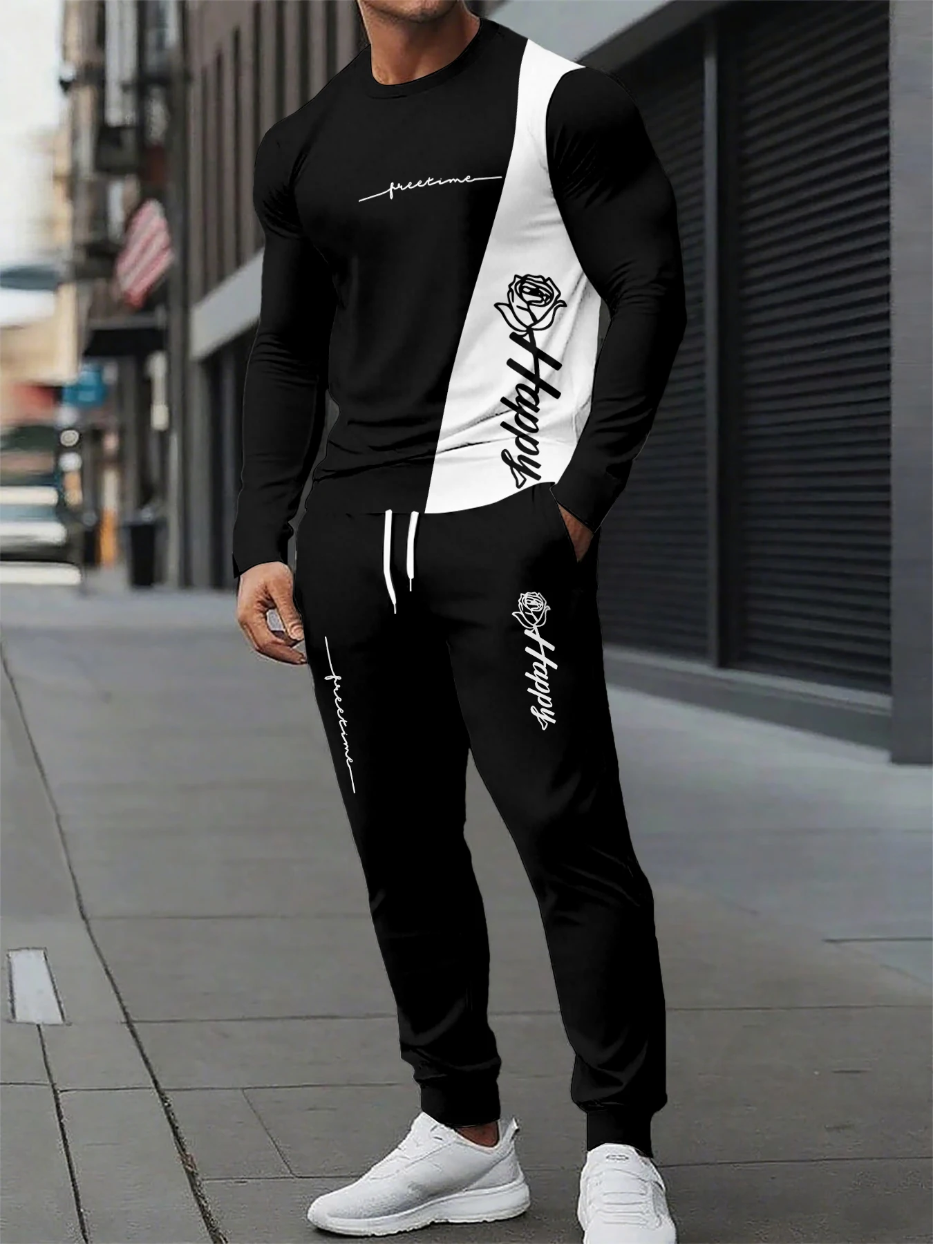 

Мужской модный комплект спортивной одежды: футболка с короткими рукавами и повседневные брюки, комплект из двух предметов, свободный крой, повседневный дышащий комплект