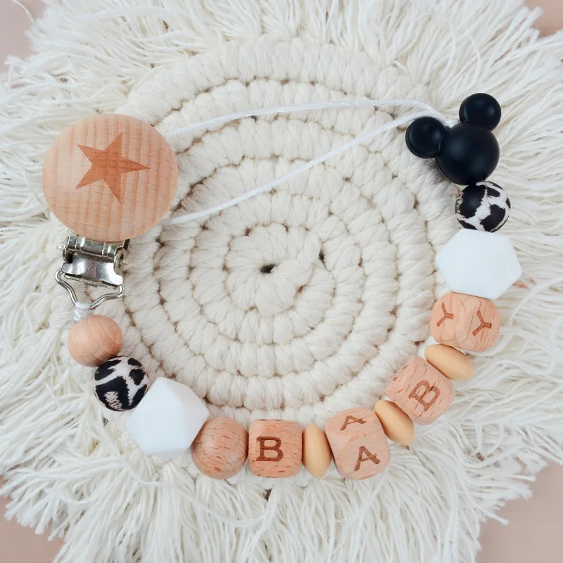 Personalized Name Baby Pacifier Clips Chains Silicone Beads Teethers Dummy Nipple Holder Clip Newborn Teething Toys Accessories